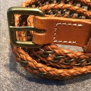 jcrew. metal link woven w/ leather belt.
